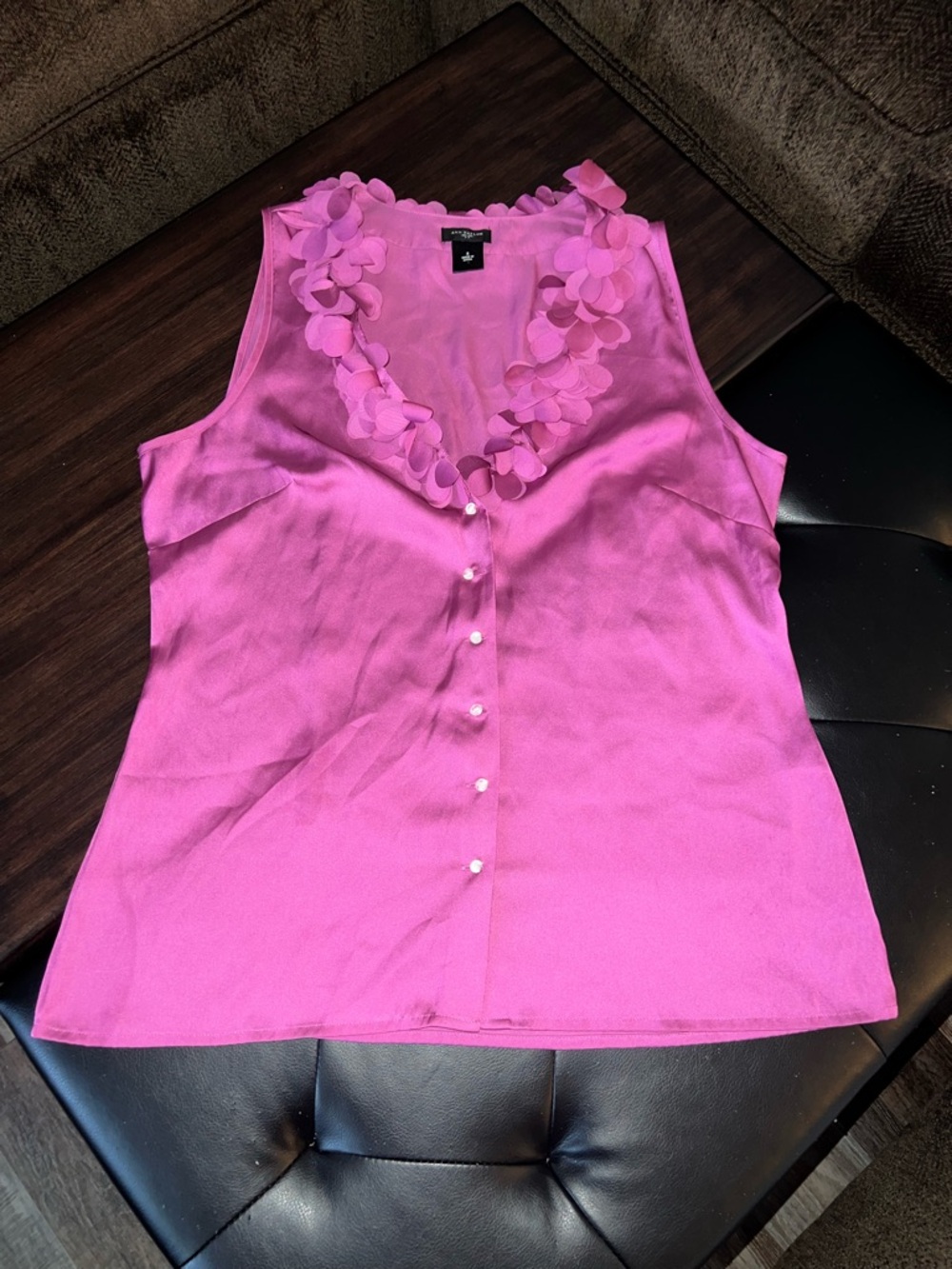 Barbie Girls! Ann Taylor Bright Pink Floral-Appliqué Sleeveless Button Front Top
